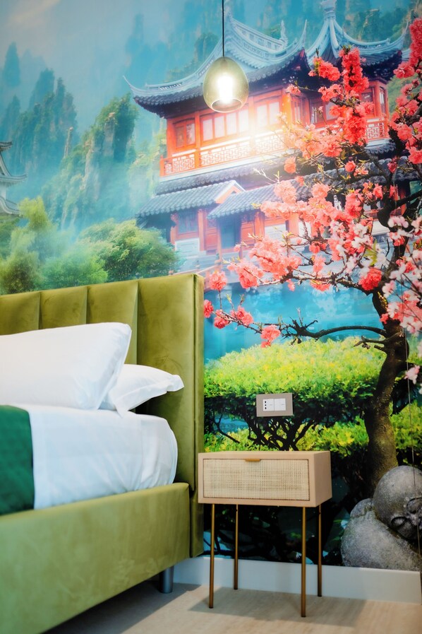 Japanese-style Double Room, Balcony, Partial Sea View | Frette Italian sheets, premium bedding, down comforters