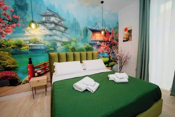 Japanese-style Double Room, Balcony, Partial Sea View | Frette Italian sheets, premium bedding, down comforters