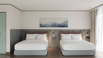 Dubbelrum för familj - 2 queensize-sängar | Skrivbord och gratis wi-fi