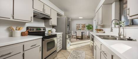 Oven, stovetop, dishwasher, coffee/tea maker