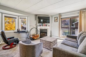 TV, fireplace