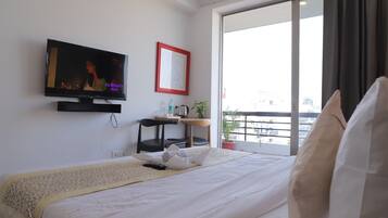 In-room safe, desk, laptop workspace, soundproofing