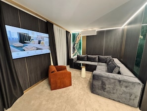 Exclusive Apartment, 1 King Bed with Sofa bed, City View | Living area