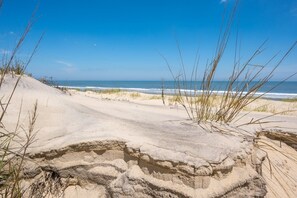 A sandy beach with dunes and sparse vegetation. - Sand Pointe 101 - great views from the side of this oceanfront bldg. Great mid town location, 3 br / 2 baths (Ocean City)
