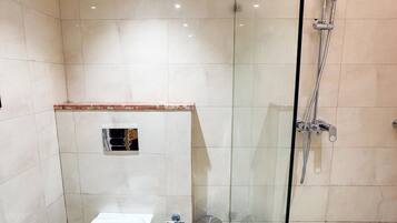 Shower, towels, soap, shampoo