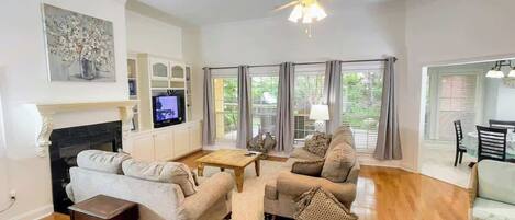 TV, fireplace, offices