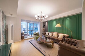 Family Suite, 3 Bedrooms, Non Smoking, City View | Living room - Book and Bed - North Bund (Shanghai)