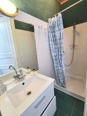 Sèche-cheveux, serviettes fournies, savon, papier toilette