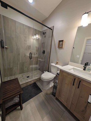 Shower, hair dryer, towels, shampoo - New home & furnishings, 4BR 4Bath, View, Amenities (Eden)