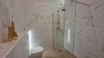 Regadera, secadora de cabello, bidet, toallas