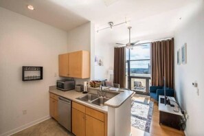 Fridge, microwave, oven, stovetop - Skyline Vista Penthouse in the Queen City (Charlotte)