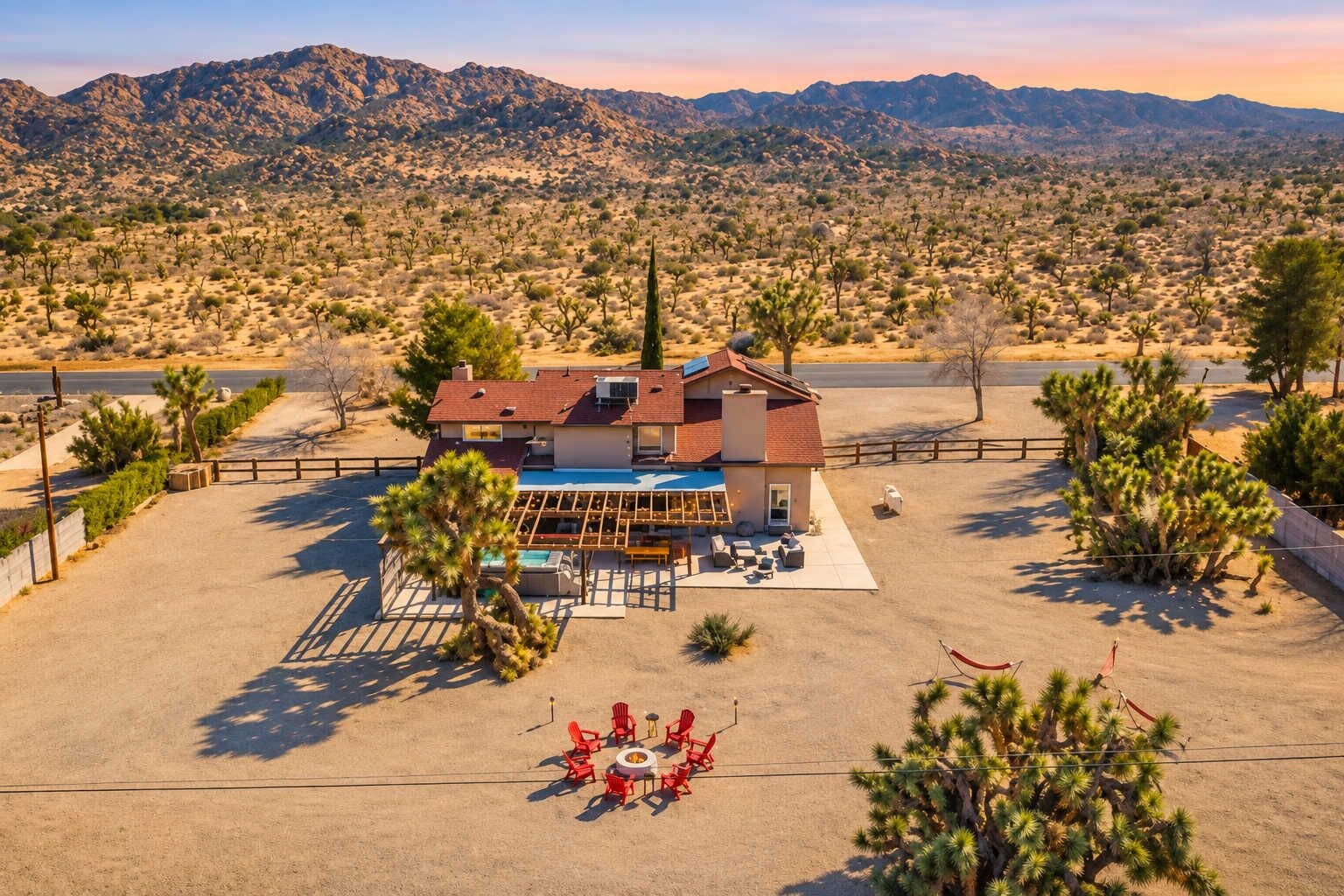 Aerial view of the property - directly bordering Joshua Tree National Park