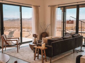 TV, offices - Noetic House • New Home with Gorgeous Views, Spa (Joshua Tree)
