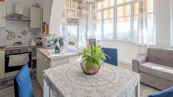 Apartment, Terrasse, Meerblick | Eigene Küche | Kühlschrank, Mikrowelle, Ofen, Herdplatte