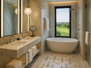 Habitación doble superior, vista al parque | Baño | Amenidades de baño gratuitas, secadora de cabello, pantuflas, toallas 