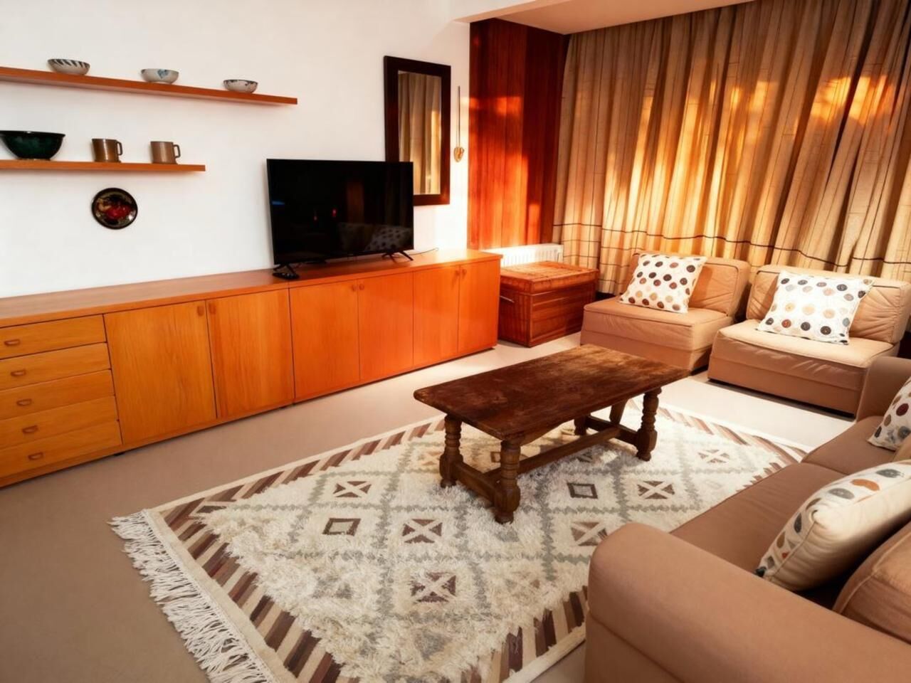 Family Apartment, Multiple Beds, Refrigerator | Living area | Flat-screen TV
