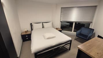 1 bedroom, desk, iron/ironing board, travel cot