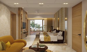 Suite, 2 Bedrooms, Balcony, Sea View | Living area | 55-inch flat-screen TV with satellite channels, DVD player, pay movies