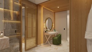 Suite, 2 Schlafzimmer, Balkon, Meerblick | Badezimmer | Kostenlose Toilettenartikel, Haartrockner, Handtücher, Seife