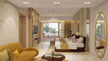 Sanctuary Jr Suite Queen | Living area | 55-inch flat-screen TV with satellite channels, DVD player, pay films