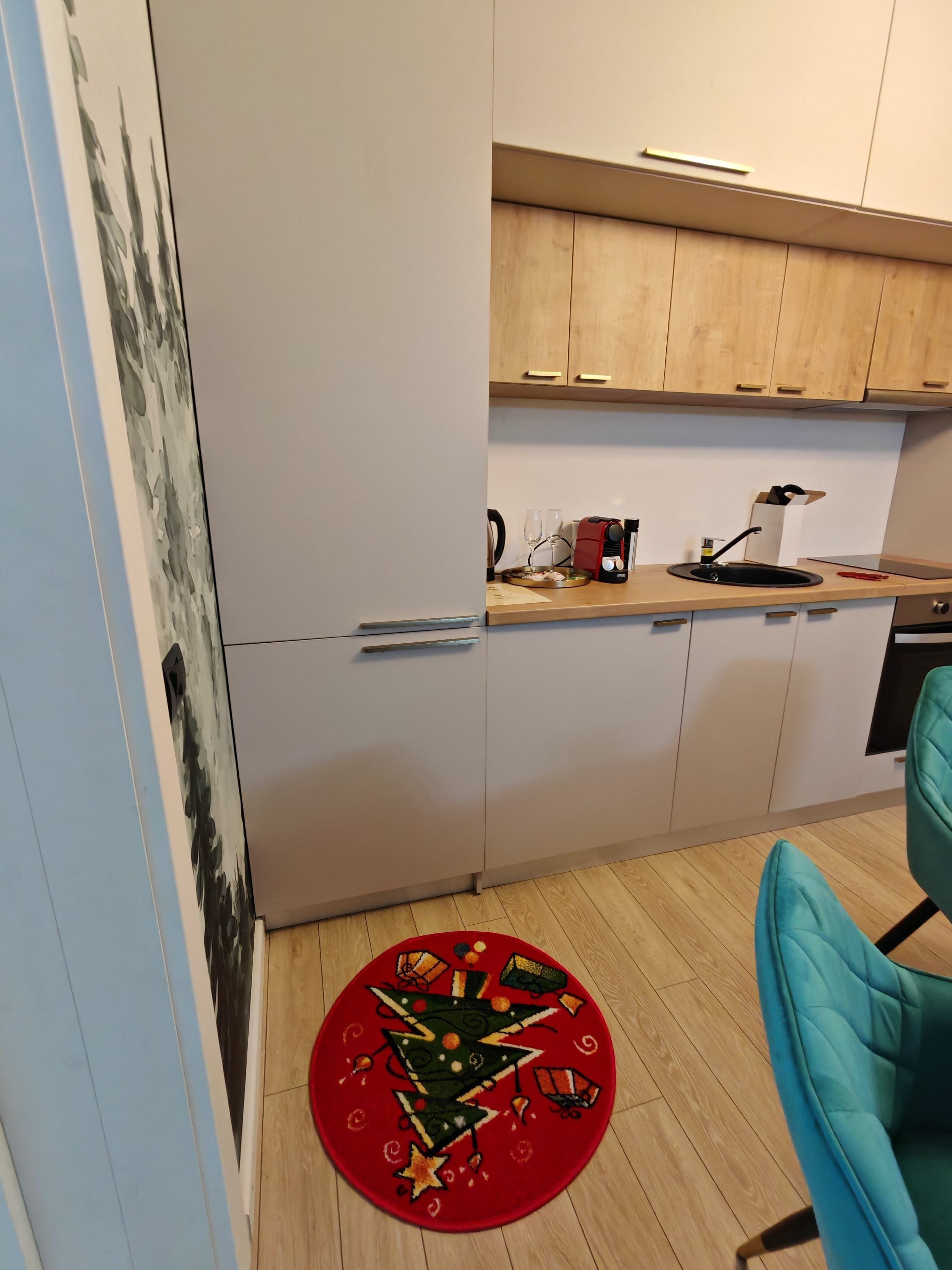 Appartement Deluxe | Cuisine privée | Réfrigérateur, four, batterie de cuisine, vaisselle et ustensiles
