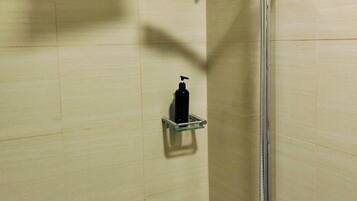 Shower, towels, toilet paper