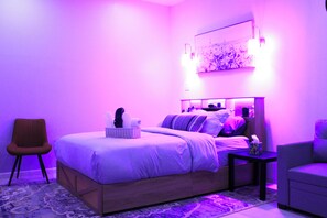 1 bedroom, desk, iron/ironing board, travel crib