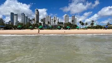 On the beach, white sand
