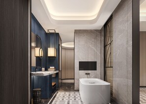 King Presidential Suite | Bathroom | Rainfall showerhead, free toiletries, hair dryer, slippers - Hilton Guangzhou Baiyun Airport (Guangzhou)