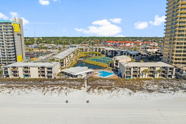 small, beachfront complex with less crowds to fight for space in the sand
