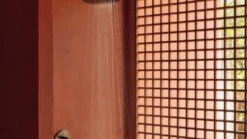 Shower, towels, soap, shampoo