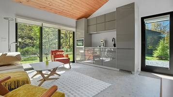 Smart TV, fireplace, stereo