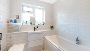 Hair dryer, soap, toilet paper