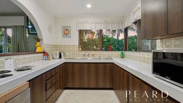 Microwave, coffee/tea maker, electric kettle, toaster