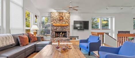 TV, fireplace, offices
