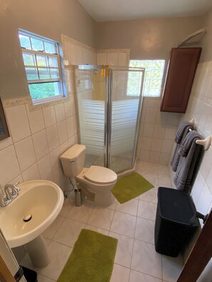 Shower, towels, soap, shampoo - Amazing 2BR Apt. in Sandy Ground 30 ft. from Beach, Boats & Hottest Beach Bar. (Sandy Ground)