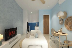 Premium Room, Balcony, Sea View | Living area | 41-inch Smart TV with cable channels, Netflix, streaming services