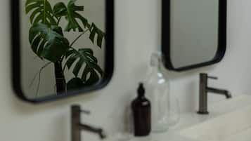 Ducha, secador de pelo, toallas, jabón