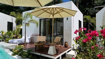 Luxury Double Room, Pool View | In-room safe, laptop workspace, blackout curtains, iron/ironing board