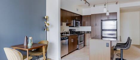 Fridge, microwave, oven, dishwasher