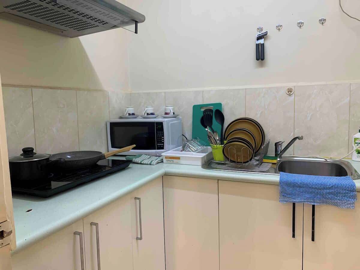 Fridge, microwave, stovetop, toaster