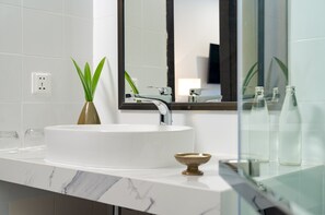 Regadera, secadora de cabello, toallas, jabón 