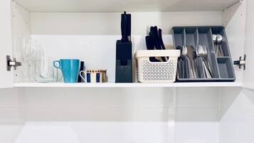 Fridge, microwave, stovetop, toaster