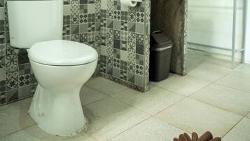 Shower, towels, soap, shampoo