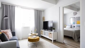 1 bedroom, desk, iron/ironing board, travel crib