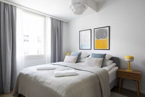 Superior Apartment, City View | Desk, laptop workspace, blackout drapes, iron/ironing board - New Stylish 1BR Apt. in Trendy Kallio (Helsinki)