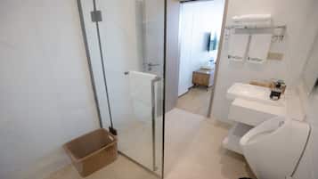 Ducha, cabezal de ducha tipo lluvia, secador de pelo, pantuflas