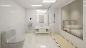 Mangrove Ocean View Suite | Baño | Regadera, regadera tipo lluvia, secadora de cabello, pantuflas