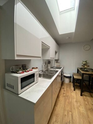 Fridge, microwave, oven, toaster