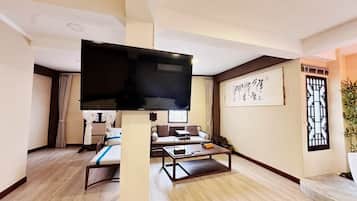 Desk, laptop workspace, blackout curtains, soundproofing